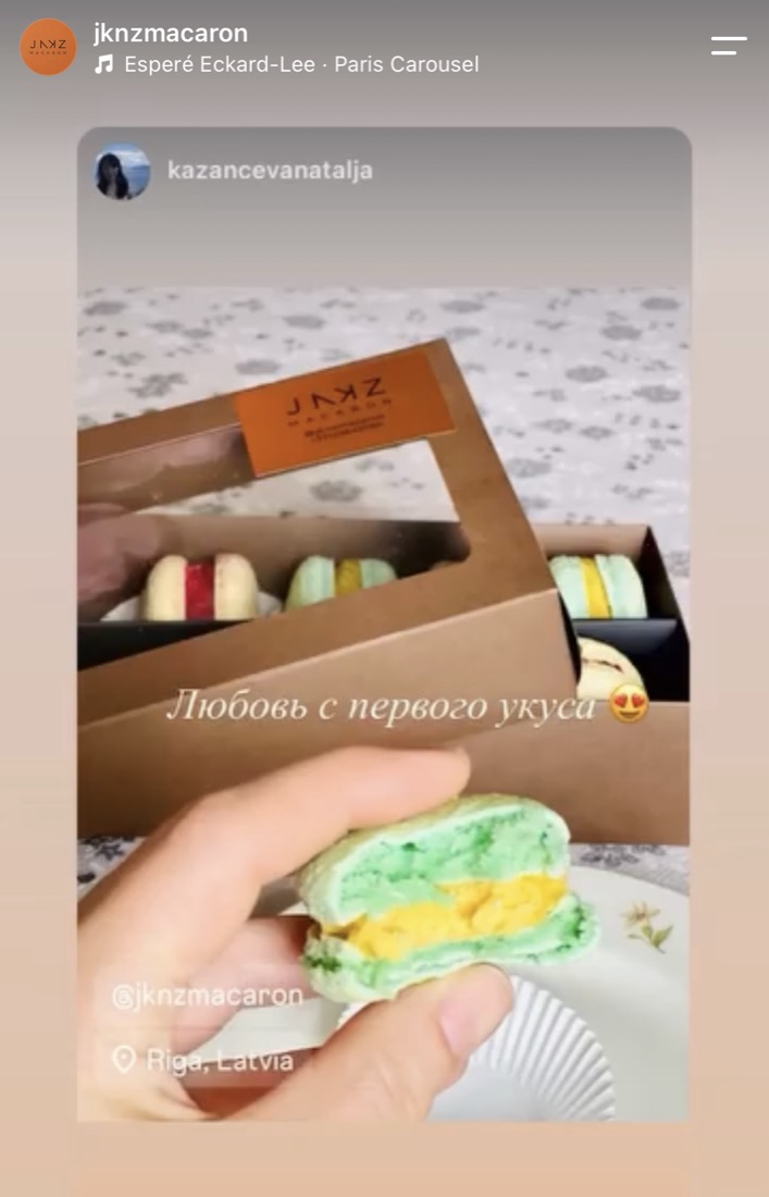 Klienta atsauksme par JKNZ Macaron (Instagram)